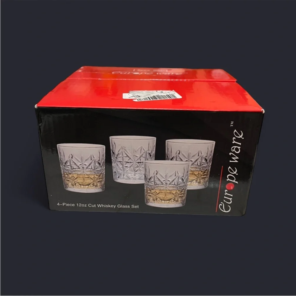 Europe Ware Set Of 4 Whiskey Glasses Cut Glass 12 oz Barware